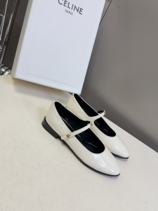 Celine City Mary Janes Ballet Flat Shoes White Glossy Calfskin Leather Celine City Mary Janes Ballet Flat Shoes White Glossy Calfskin Leather