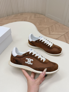 Celine Racer Triomphe Low Top Sneakers Shoes Brown Nylon Laminated Calfskin Celine Racer Triomphe Low Top Sneakers Shoes Brown Nylon Laminated Calfskin