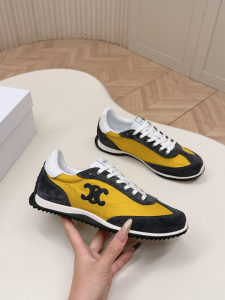 Celine Racer Triomphe Low Top Sneakers Shoes Gray Yellow Nylon Laminated Calfskin Celine Racer Triomphe Low Top Sneakers Shoes Gray Yellow Nylon Laminated Calfskin