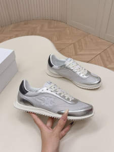 Celine Racer Triomphe Low Top Sneakers Shoes Light Gray Silver Nylon Laminated Calfskin Celine Racer Triomphe Low Top Sneakers Shoes Light Gray Silver Nylon Laminated Calfskin