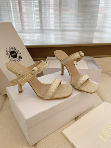 Dior Heeled Sandals Shoes with Jadior Strap Beige Embroidered Cotton 100MM Dior Heeled Sandals Shoes with Jadior Strap Beige Embroidered Cotton 100MM