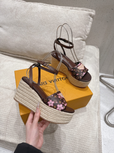 Louis Vuitton Helios Wedge Sandal Shoes Brown Monogram Canvas Louis Vuitton Helios Wedge Sandal Shoes Brown Monogram Canvas