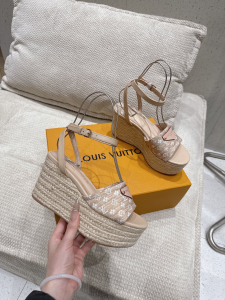 Louis Vuitton Helios Wedge Sandal Shoes Natural Monogram Raffia Louis Vuitton Helios Wedge Sandal Shoes Natural Monogram Raffia