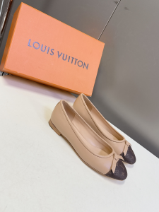 Louis Vuitton Nina Bow Ballet Flat Shoes Monogram Canvas and Beige Calfskin Leather Louis Vuitton Nina Bow Ballet Flat Shoes Monogram Canvas and Beige Calfskin Leather