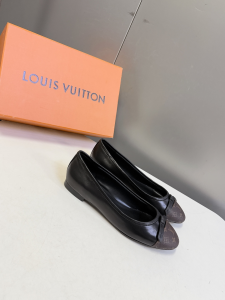 Louis Vuitton Nina Bow Ballet Flat Shoes Monogram Canvas and Black Calfskin Leather Louis Vuitton Nina Bow Ballet Flat Shoes Monogram Canvas and Black Calfskin Leather