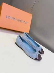 Louis Vuitton Nina Bow Ballet Flat Shoes Monogram Canvas and Light Blue Suede Leather Louis Vuitton Nina Bow Ballet Flat Shoes Monogram Canvas and Light Blue Suede Leather