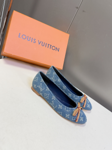 Louis Vuitton Nina Denim Blue Monogram Bow Ballet Flat Shoes Louis Vuitton Nina Denim Blue Monogram Bow Ballet Flat Shoes