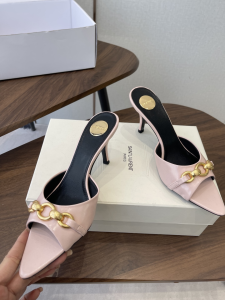 Saint Laurent YSL Le Maillon High Heeled Mule Slides Sandals Shoes Pink Calfskin Leather 75MM Saint Laurent YSL Le Maillon High Heeled Mule Slides Sandals Shoes Pink Calfskin Leather 75MM