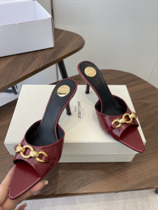 Saint Laurent YSL Le Maillon High Heeled Mule Slides Sandals Shoes Red Calfskin Leather 75MM Saint Laurent YSL Le Maillon High Heeled Mule Slides Sandals Shoes Red Calfskin Leather 75MM