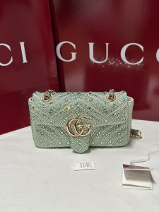 Gucci GG Marmont Crystals Small Shoulder Bag Pale Green Gucci GG Marmont Crystals Small Shoulder Bag Pale Green
