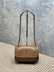 Saint Laurent Niki Mini Chain Shoulder Crossbody Bag Brown Grained Lambskin Leather Saint Laurent Niki Mini Chain Shoulder Crossbody Bag Brown Grained Lambskin Leather