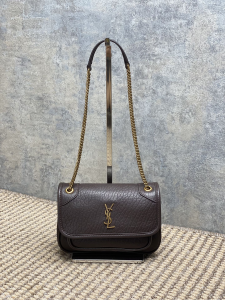 Saint Laurent Niki Mini Chain Shoulder Crossbody Bag Burgundy Grained Lambskin Leather Saint Laurent Niki Mini Chain Shoulder Crossbody Bag Burgundy Grained Lambskin Leather