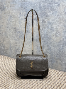 Saint Laurent Niki Mini Chain Shoulder Crossbody Bag Light Musk Grained Lambskin Leather Saint Laurent Niki Mini Chain Shoulder Crossbody Bag Light Musk Grained Lambskin Leather