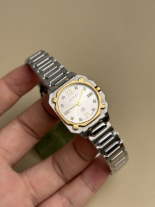 Gucci G Flat Bracelet Watch with Diamonds Two Tone Stainless Steel Gucci G Flat Bracelet Watch with Diamonds Two Tone Stainless Steel