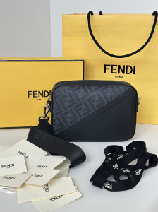 Fendi Diagonal Camera Case Shoulder Bag Black Leather Fendi Diagonal Camera Case Shoulder Bag Black Leather