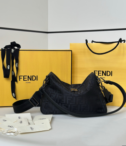 Fendi Lui Lrge Shoulder Crossbody Bag Black FF Nylon Fendi Lui Lrge Shoulder Crossbody Bag Black FF Nylon
