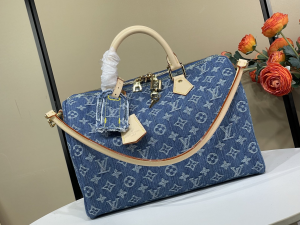 Louis Vuitton Speedy Soft 30 Travel Shoulder Bag Monogram Denim Blue Fabric Louis Vuitton Speedy Soft 30 Travel Shoulder Bag Monogram Denim Blue Fabric