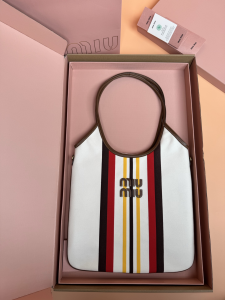Miu Miu Ivy Striped Canvas and Leather Tote Bag White Red Miu Miu Ivy Striped Canvas and Leather Tote Bag White Red