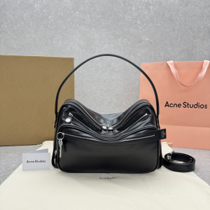 Acne Studios Medium Shiny Leather Camero Party Shoulder Bag Black Acne Studios Medium Shiny Leather Camero Party Shoulder Bag Black