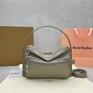 Acne Studios Medium Shiny Leather Camero Party Shoulder Bag Gray Acne Studios Medium Shiny Leather Camero Party Shoulder Bag Gray