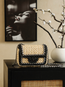 Chanel Raffia Venice Beach Mini Flap Bag Beige Black Chanel Raffia Venice Beach Mini Flap Bag Beige Black