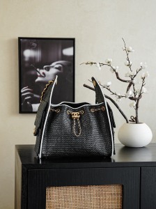 Chanel Small Hobo Shoulder Bag Black Braided Raffia Chanel Small Hobo Shoulder Bag Black Braided Raffia