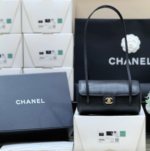 Chanel Vip Preppy Coco Small Bowling Top Handle Bag Black Shiny Caviar Brushed Leather Chanel Vip Preppy Coco Small Bowling Top Handle Bag Black Shiny Caviar Brushed Leather