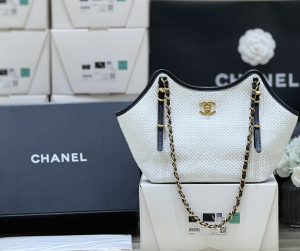 Chanel Vip Small Shopping Shoulder Bag White Braided Raffia Chanel Vip Small Shopping Shoulder Bag White Braided Raffia