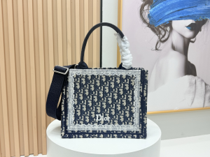 Dior Small Dior Book Tote Bag Blue Dior Oblique Embroidery and White Lace Dior Small Dior Book Tote Bag Blue Dior Oblique Embroidery and White Lace