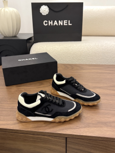 Chanel CC Logo Low Top Sneakers Shoes Black Mixed Fibers Suede Calfskin Chanel CC Logo Low Top Sneakers Shoes Black Mixed Fibers Suede Calfskin