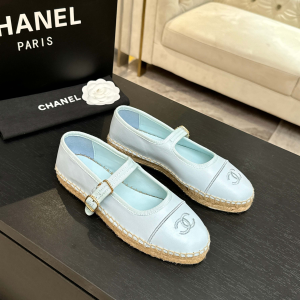 Chanel CC Logo Mary Jane Espadrille Ballet Flats Light Blue Calfskin Leather Chanel CC Logo Mary Jane Espadrille Ballet Flats Light Blue Calfskin Leather