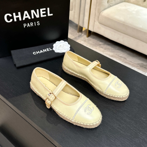 Chanel CC Logo Mary Jane Espadrille Ballet Flats Yellow Calfskin Leather Chanel CC Logo Mary Jane Espadrille Ballet Flats Yellow Calfskin Leather