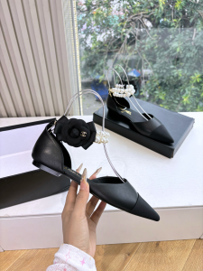 Chanel Camellia Flower Black Leather Dorsay Pearls Flat Shoes Chanel Camellia Flower Black Leather Dorsay Pearls Flat Shoes