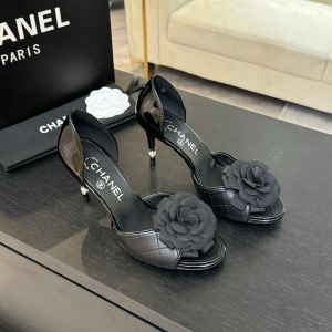 Chanel Camellia Flower High Heeled Sandals Black Quilted and Black Patent Leather Chanel Camellia Flower High Heeled Sandals Black Quilted and Black Patent Leather