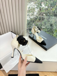 Chanel Camellia Flower White Leather Dorsay Pearls High Heeled Pumps Shoes 80MM Chanel Camellia Flower White Leather Dorsay Pearls High Heeled Pumps Shoes 80MM