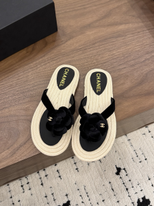Chanel Leather Camellia Flower Terry Cloth Espadrille Slip Flops Thong Sandals Shoes Black Chanel Leather Camellia Flower Terry Cloth Espadrille Slip Flops Thong Sandals Shoes Black