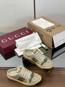 Gucci Screener Mule Sneakers Shoes Beige Green Leather and GG Canvas Gucci Screener Mule Sneakers Shoes Beige Green Leather and GG Canvas