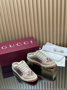 Gucci Screener Mule Sneakers Shoes Beige Pink Leather and GG Canvas Gucci Screener Mule Sneakers Shoes Beige Pink Leather and GG Canvas