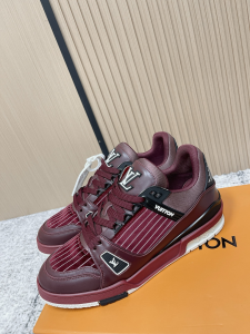Louis Vuitton LV Trainer Sneakers Shoes Burgundy Velvet and Calfskin Leather Louis Vuitton LV Trainer Sneakers Shoes Burgundy Velvet and Calfskin Leather