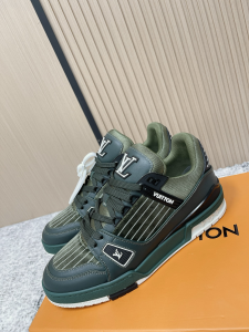 Louis Vuitton LV Trainer Sneakers Shoes Green Velvet and Calfskin Leather Louis Vuitton LV Trainer Sneakers Shoes Green Velvet and Calfskin Leather