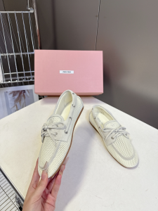 Miu Miu White Fishnet Mesh Boat Loafers Shoes Miu Miu White Fishnet Mesh Boat Loafers Shoes