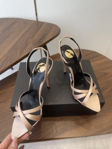 Saint Laurent YSL Chandelle Satin High Heeled Slingback Sandals Shoes Beige 105MM Saint Laurent YSL Chandelle Satin High Heeled Slingback Sandals Shoes Beige 105MM