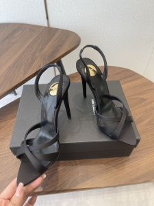 Saint Laurent YSL Chandelle Satin High Heeled Slingback Sandals Shoes Black 105MM Saint Laurent YSL Chandelle Satin High Heeled Slingback Sandals Shoes Black 105MM