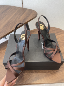 Saint Laurent YSL Chandelle Satin High Heeled Slingback Sandals Shoes Brown 105MM Saint Laurent YSL Chandelle Satin High Heeled Slingback Sandals Shoes Brown 105MM
