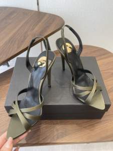 Saint Laurent YSL Chandelle Satin High Heeled Slingback Sandals Shoes Green 105MM Saint Laurent YSL Chandelle Satin High Heeled Slingback Sandals Shoes Green 105MM