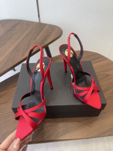 Saint Laurent YSL Chandelle Satin High Heeled Slingback Sandals Shoes Red 105MM Saint Laurent YSL Chandelle Satin High Heeled Slingback Sandals Shoes Red 105MM