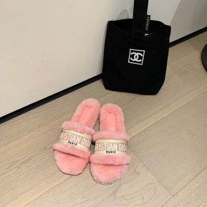 Luxury Womens Shoes Dior Dway Slide Sandal with Fur 35 To 42 A136PP360 AA138887