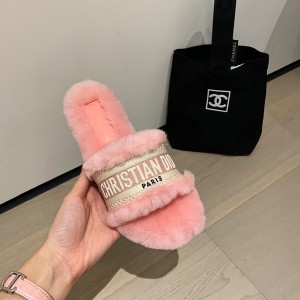 Luxury Womens Shoes Dior Dway Slide Sandal with Fur 35 To 42 A136PP360 AA138887