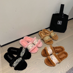 Luxury Womens Shoes Dior Dway Slide Sandal with Fur 35 To 42 A136PP360 AA138887