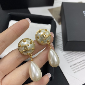 Chanel CC Pearl Drop Earrings 